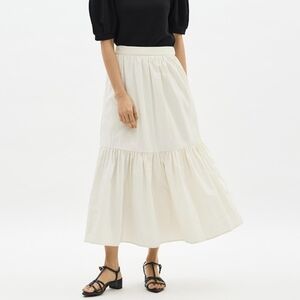 gu cream/off white tiered flare maxi skirt